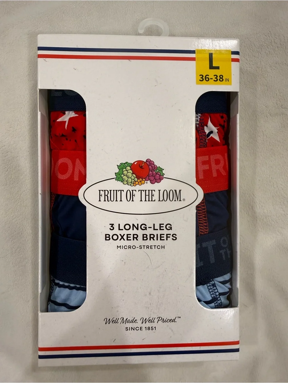 Fruit of the Loom Men’s Long-Leg Boxer Briefs - Navy & Red (3-Pack) Americana